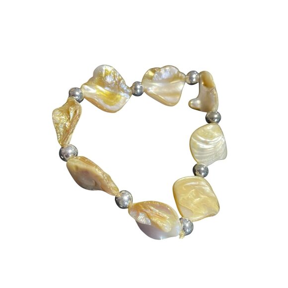 shell beaded stretch bracelet silver beads boho beach - Picture 1 of 7